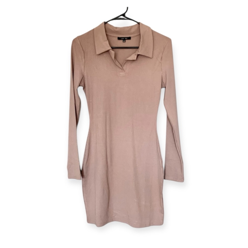 Long Sleeve Ribbed Knit Shirtdress